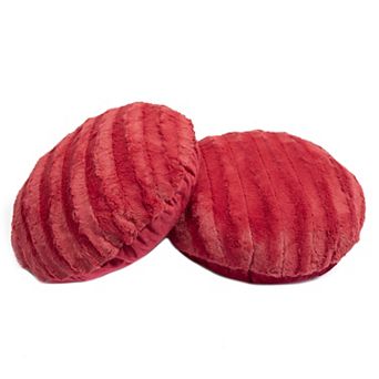 Cheer Collection Round Faux Fur Throw Pillow Set of 2 Soft Decorative Accent Cushions