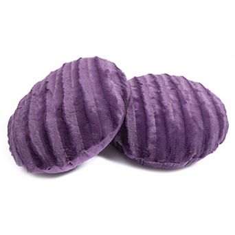 Cheer Collection Round Faux Fur Throw Pillow Set of 2 Soft Decorative Accent Cushions