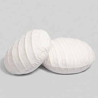 Cheer Collection Round Faux Fur Throw Pillow Set of 2 Soft Decorative Accent Cushions