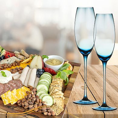 Berkware Set of 4 Sparkling Colored Champagne Flutes 7.3oz Premium Glassware for Celebrations