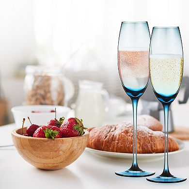 Berkware Set of 4 Sparkling Colored Champagne Flutes 7.3oz Premium Glassware for Celebrations