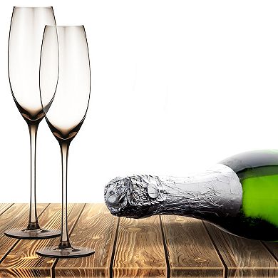 Berkware Set of 4 Sparkling Colored Champagne Flutes 7.3oz Premium Glassware for Celebrations