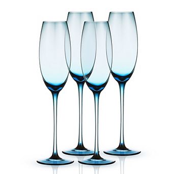 Berkware Set of 4 Sparkling Colored Champagne Flutes 7.3oz Premium Glassware for Celebrations