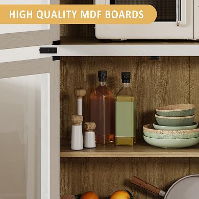 ANIXOL Arched 5-Tier Farmhouse Bookcase Cabinet with Doors