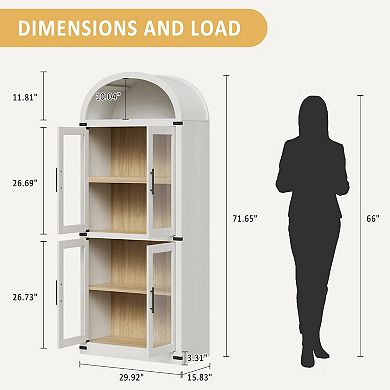 ANIXOL Arched 5-Tier Farmhouse Bookcase Cabinet with Doors