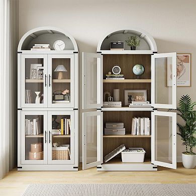 ANIXOL Arched 5-Tier Farmhouse Bookcase Cabinet with Doors