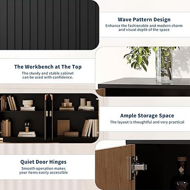 Modern Farmhouse Fluted Sideboard Buffet Cabinet with Storage