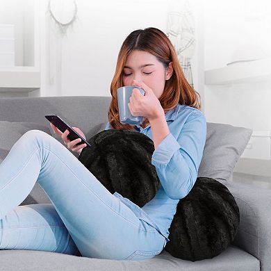 Cheer Collection Plush Faux Fur Ball Throw Pillow Decorative Accent Cushion for Sofa Bed