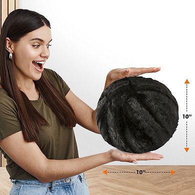 Cheer Collection Plush Faux Fur Ball Throw Pillow Decorative Accent Cushion for Sofa Bed