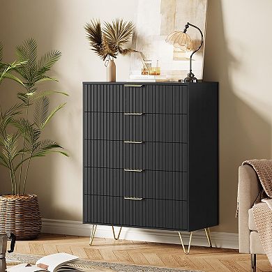 Fluted Dresser for Bedroom with 5 Drawers