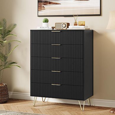 Fluted Dresser for Bedroom with 5 Drawers