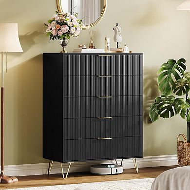 Fluted Dresser for Bedroom with 5 Drawers