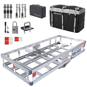 Mockins 49"x22"x7" Aluminum Hitch Cargo Carrier with 20 Cu ft. Gray Cargo Bag and Accessories