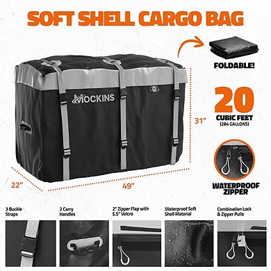 Mockins 49"x22"x7" Aluminum Hitch Cargo Carrier with 20 Cu ft. Gray Cargo Bag and Accessories