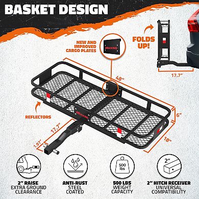 Mockins 48"x18"x6" Tow Hitch Cargo Basket with 15 Cu.Ft.Cargo Bag, Packing Cubes