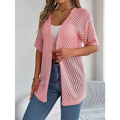 Women's Lightweight Short Sleeve Knit Crochet Coverups Boho Beach Vacation Cardigans