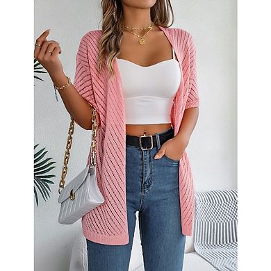 Women's Lightweight Short Sleeve Knit Crochet Coverups Boho Beach Vacation Cardigans