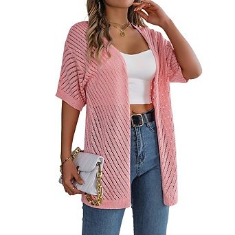 Women's Lightweight Short Sleeve Knit Crochet Coverups Boho Beach Vacation Cardigans