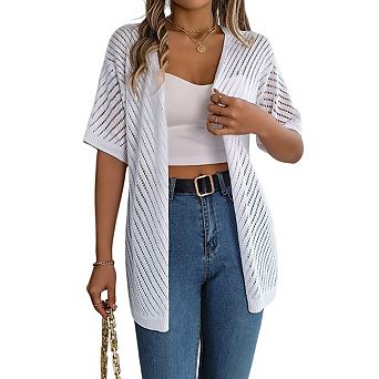 Women's Lightweight Short Sleeve Knit Crochet Coverups Boho Beach Vacation Cardigans