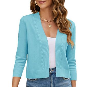 Women's Cropped Cardigan Sweater 3/4 Sleeve Open Front Shrug Sweaters Soft Knit Cardigan Top