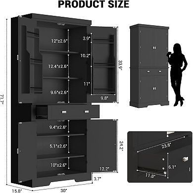Pantry Cabinet with Adjustable Shelves, Drawer, and Door Storage