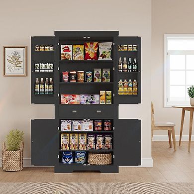 Pantry Cabinet with Adjustable Shelves, Drawer, and Door Storage