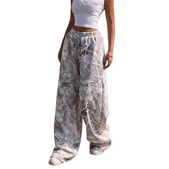 Women's Camo Baggy Baggy Wide Leg High Waisted Drawstring Street Camouflage Track Pants