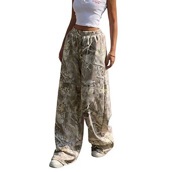Women's Camo Baggy Baggy Wide Leg High Waisted Drawstring Street Camouflage Track Pants