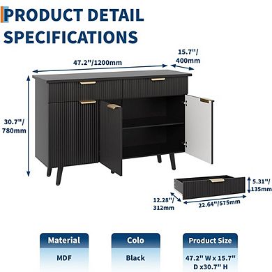 Modern Buffet Cabinet with Drawers and Adjustable Shelves, 47" Farmhouse Kitchen Sideboard