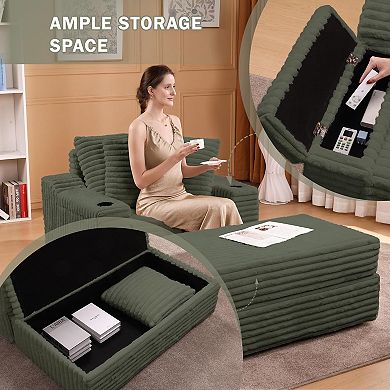 ANIXOL Oversized Chaise Lounge Chair with Storage Ottoman and Pillows