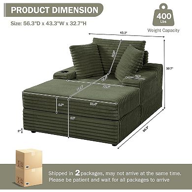 ANIXOL Oversized Chaise Lounge Chair with Storage Ottoman and Pillows