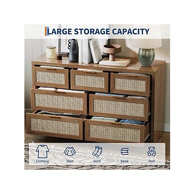 Rattan Dresser with 7 Drawers and Metal Handles