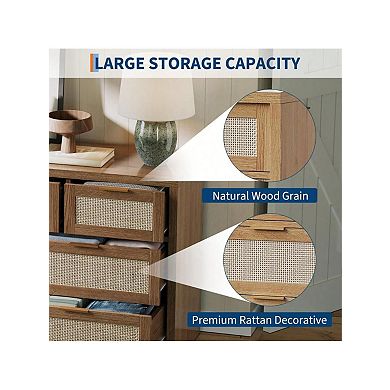 Rattan Dresser with 7 Drawers and Metal Handles