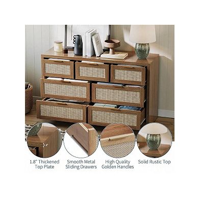 Rattan Dresser with 7 Drawers and Metal Handles