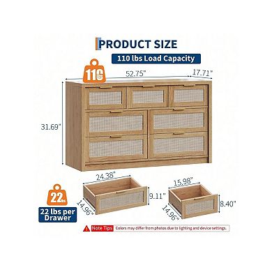 Rattan Dresser with 7 Drawers and Metal Handles