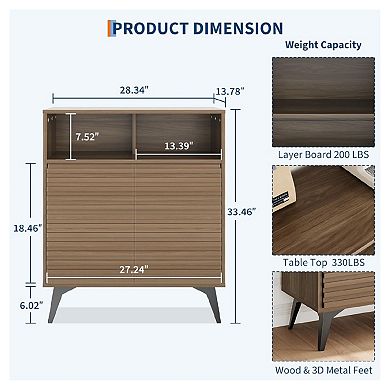 Fluted Mid Century Modern Sideboard Cabinet with Metal Legs Buffet Storage Credenza