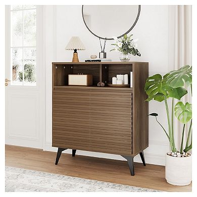 Fluted Mid Century Modern Sideboard Cabinet with Metal Legs Buffet Storage Credenza