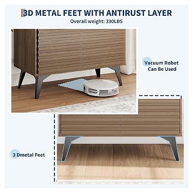 Fluted Mid Century Modern Sideboard Cabinet with Metal Legs Buffet Storage Credenza