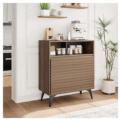 Fluted Mid Century Modern Sideboard Cabinet with Metal Legs Buffet Storage Credenza