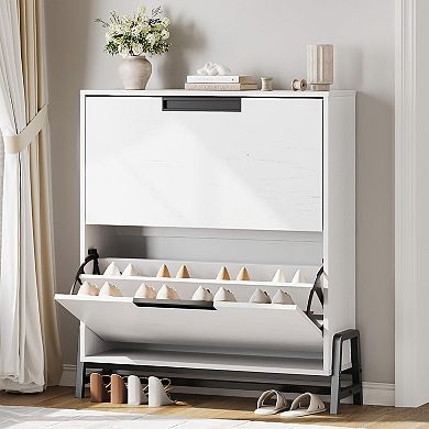 Shoe Cabinet with 2 Flip Drawers, Hidden Entryway Shoe Storage with Adjustable Rack