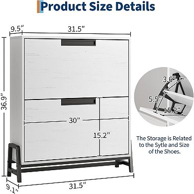 Shoe Cabinet with 2 Flip Drawers, Hidden Entryway Shoe Storage with Adjustable Rack