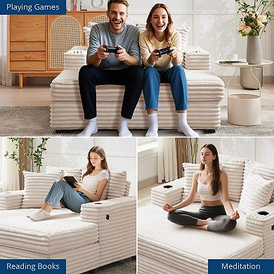 ANIXOL Oversized Corduroy Chaise Lounge Sleeper Sofa Chair