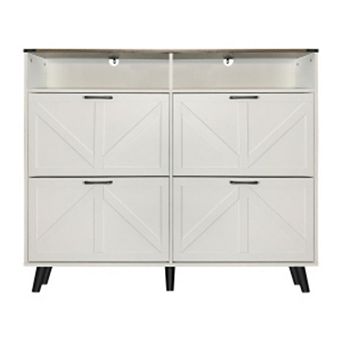 Shoe Storage Cabinet with 4 Flip Drawers and Barn Door Design