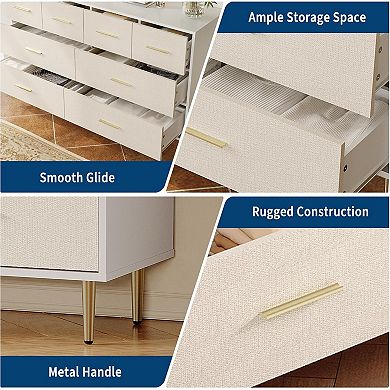 ANIXOL 6 Drawer Dresser with Fabric Front & Gold Metal Legs