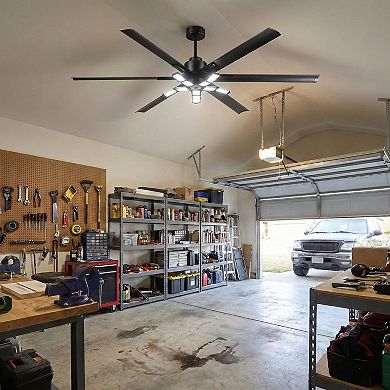 72" Industrial Matte Black HVLS Large Ceiling Fan with Foldable LED Light and Remote