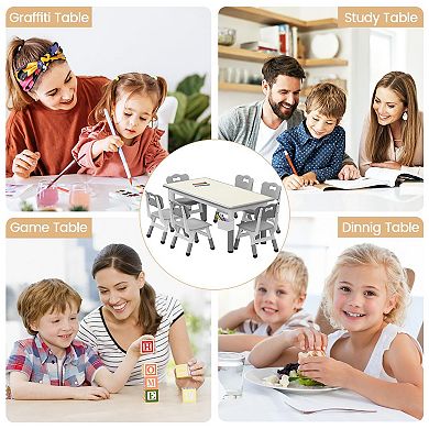 ANIXOL Adjustable Kids Table and 6 Chairs Set with Wood Grain Top