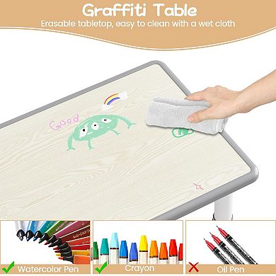 ANIXOL Adjustable Kids Table and 6 Chairs Set with Wood Grain Top