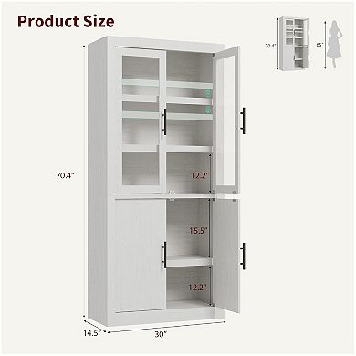 Kitchen Storage Pantry Cabinet with 4 Doors & Adjustable Shelves