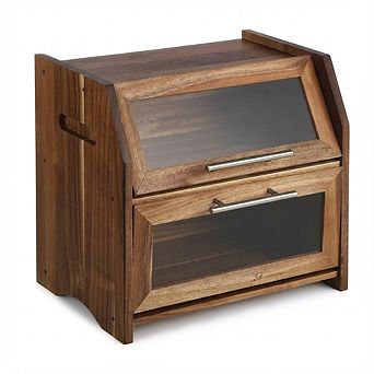 ANIXOL Two-Tier Acacia Wood Bread Box with Clear Acrylic Door