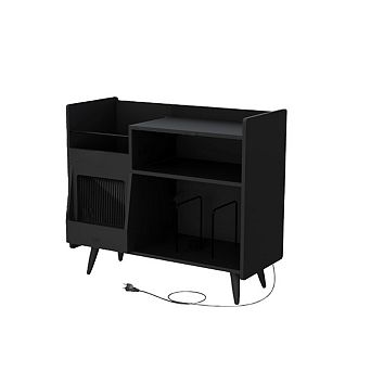 Large Record Player Stand, Vinyl Record Storage Cabinet with Sliding Door & LED